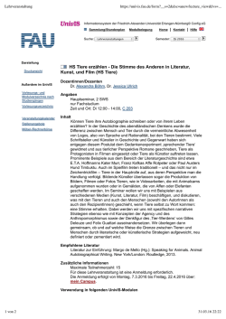 HS Tiere erz&auml;hlen - Die Stimme des Anderen in Literatur, Kunst, und