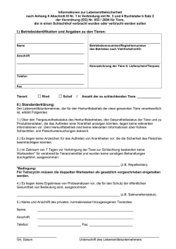 I.) Betriebsidentifikation und Angaben zu den Tieren: II