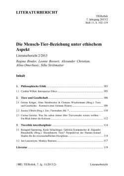 Literaturbericht 2/2015 - TIERethik - Zeitschrift zur Mensch