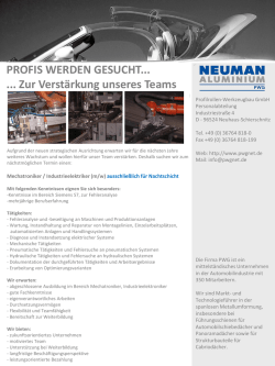 PROFIS WERDEN GESUCHT... Zur Verstärkung unseres Teams