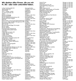 Wir danken allen Firmen, die uns mit Fr. 50.– oder mehr unterstützt