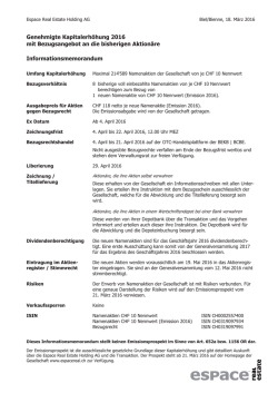Informationsmemorandum - bei Espace Real Estate Holding AG