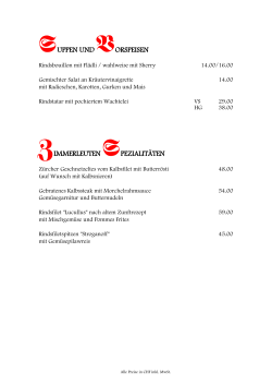 Speisekarte 1.Stock - Zunfthaus zur Zimmerleuten
