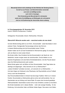 hr1 Sonntagsgedanken 29. November 2015 Autorin: Pfarrerin Pia