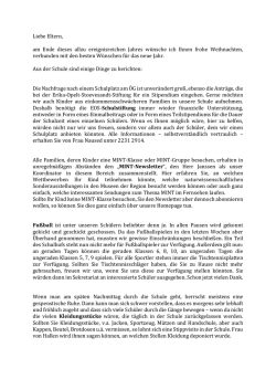 Liebe Eltern, am Ende dieses allzu ereignisreichen Jahres wünsche