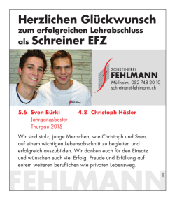 Herzlichen Gl&uuml;ckwunsch als Schreiner EFZ