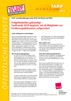 Entgelttabellen gekündigt – Tarifrunde 2016 beginnt, ver.di