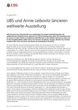 UBS und Annie Leibovitz lancieren weltweite Ausstellung