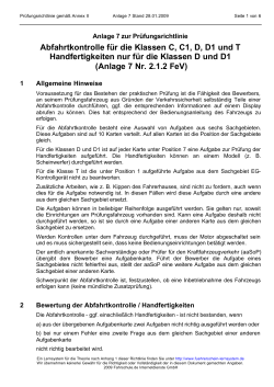 Abfahrtkontrolle f&uuml;r die Klassen C, C1, D, D1 und T Handfertigkeiten