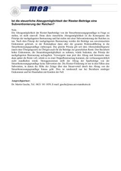 Ist die steuerliche Abzugsm&ouml;glichkeit der Riester-Beitr&auml;ge