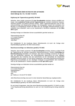 informationen &uuml;ber die rechte der aktion&auml;re nach den &sect;&sect; 109