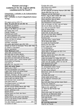 Kommt und singt – Liederbuch für die Jugend (2015) Liedübersicht