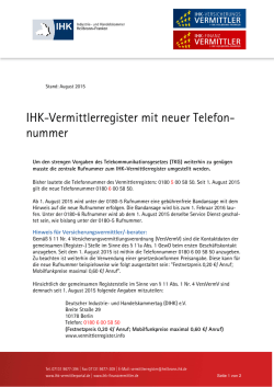 IHK-Vermittlerregister mit neuer Telefonnummer - IHK
