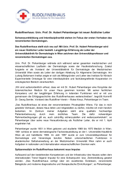 Rudolfinerhaus: Univ. Prof. Dr. Hubert Pehamberger ist neuer