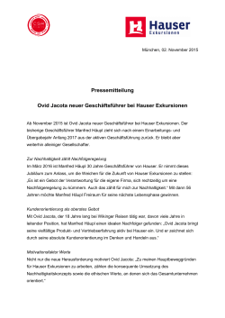 Pressemitteilung Ovid Jacota neuer Geschäftsführer bei Hauser