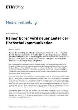 Medienmitteilung Rainer Borer wird neuer Leiter der