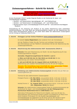 Infoblatt zum Zulassungsverfahren 2016