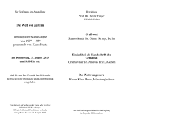 Die Welt von gestern Theologische Manuskripte von 1977