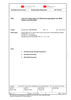Liste der Zulassungen von Überwachungsorganen der SWG GmbH
