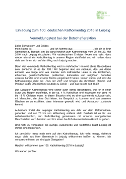 Einladung zum 100. deutschen Katholikentag 2016 in Leipzig