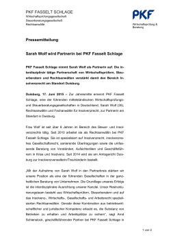 PKF FASSELT SCHLAGE Pressemitteilung Sarah Wolf wird