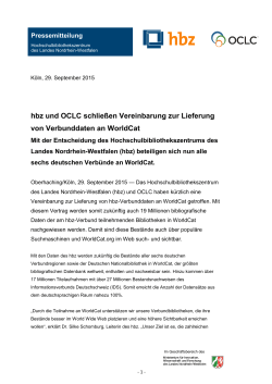hbz und OCLC schlie&szlig;en Vereinbarung zur Lieferung von