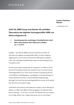 IR Release: AUDI AG, BMW Group und Daimler AG schließen
