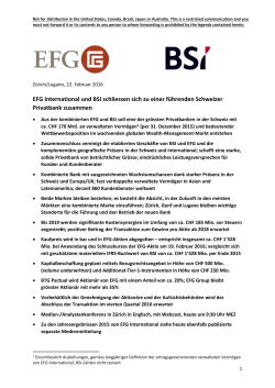 EFG International und BSI schliessen sich zu einer führenden