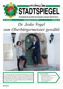 Dr. Jesko Vogel zum Oberb&uuml;rgermeister gew&auml;hlt