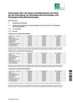 Information &uuml;ber die Kosten und Nebenkosten der Bank bei der