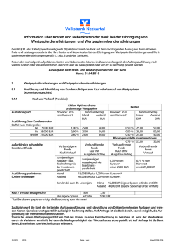 Information &uuml;ber Kosten und Nebenkosten der Bank bei der