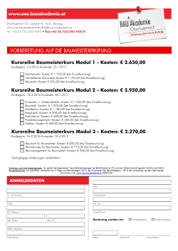 Kursreihe Baumeisterkurs Modul 1 - Kosten: € 2.650,00 Kursreihe