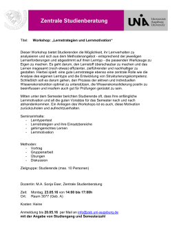 Titel: Workshop: „Lernstrategien und Lernmotivation“ Dieser