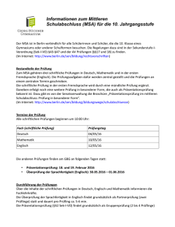 Informationen zum Mittleren Schulabschluss (MSA) f&uuml;r die 10