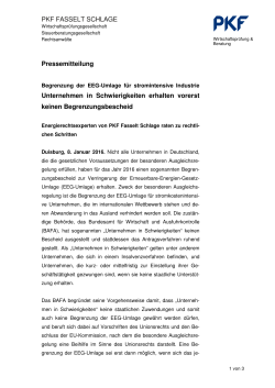 PKF FASSELT SCHLAGE Pressemitteilung Unternehmen in