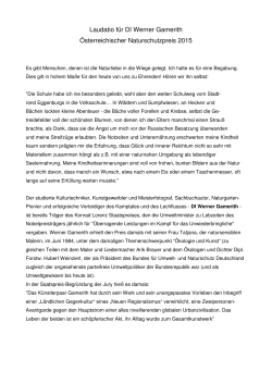 Naturschutzbund Laudatio für DI Werner Gamerith. Österreichischer
