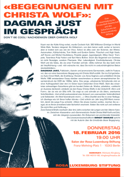 begegnungen mit christa wolf»: dagmar just im gespräch