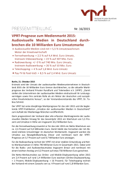 VPRT-Prognose zum Medienmarkt 2015: Audiovisuelle Medien in