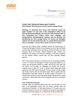 Immer mehr Deutsche fassen gute Vors&auml;tze - DAK