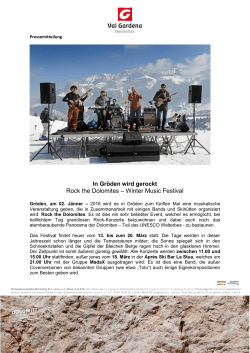 In Gröden wird gerockt Rock the Dolomites – Winter Music Festival