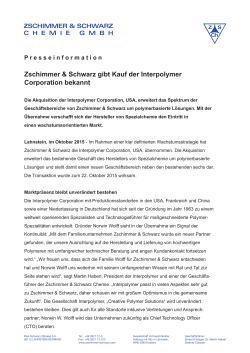 Zschimmer & Schwarz gibt Kauf der Interpolymer Corporation bekannt