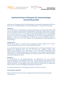 Reinhold-Schwarz-Förderpreis der PSO für den Wissenschaftlichen