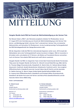 Hengeler Mueller ber&auml;t PMU bei Erwerb der Mehrheitsbeteiligung