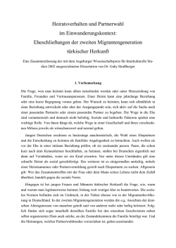 Heiratsverhalten und Partnerwahl im Einwanderungskontext