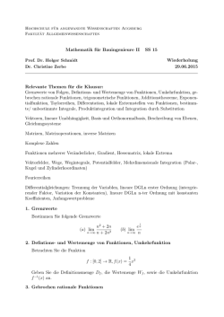 Mathematik für Bauingenieure II SS 15 Wiederholung 29.06.2015