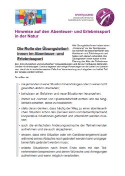 Hinweise auf den Abenteuer- und Erlebnissport in der Natur