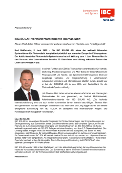 IBC SOLAR verstärkt Vorstand mit Thomas Mart
