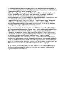 Ich habe mich f&uuml;r die SBWL Unternehmensf&uuml;hrung und Controlling