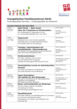 Veranstaltungen im Ev. Familienzentrum Hürth (Januar bis Juni 2016)