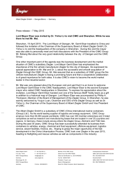 Press release – 7 May 2015 Lord Mayor Elser was invited by Dr